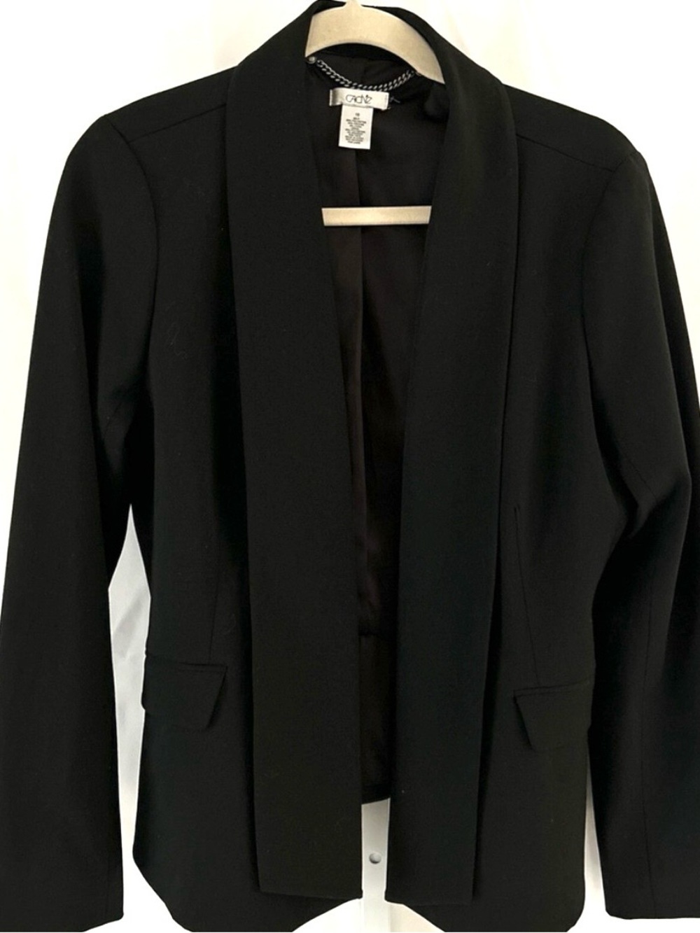 Cache’ Women’s Size 10 Solid Black Open Front Long Sleeve Lined Blazer